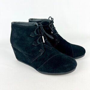Toms Womens Kala Wedge Ankle Boot Black Suede Leather Lace Up size 9.5